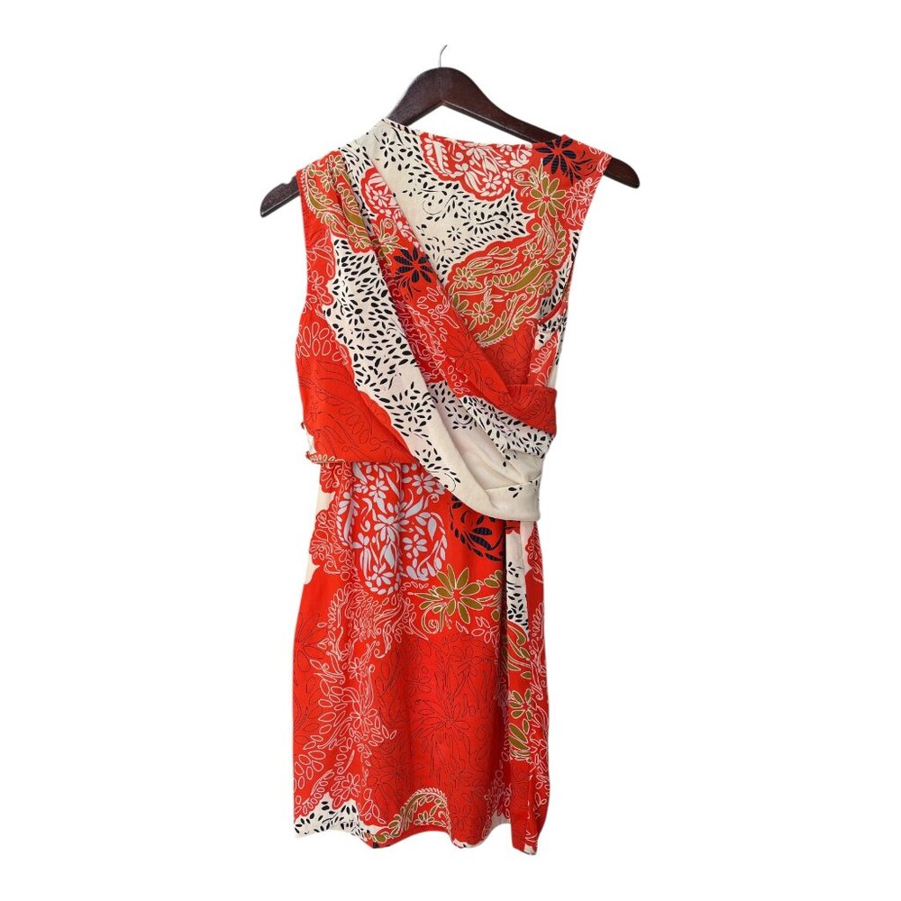 Julie Dillon Orange Asymmetrical Sundress Scoop Neck Sleeveless 100% Silk size 2 - Picture 4 of 13